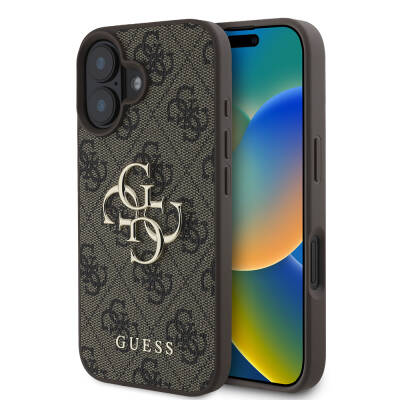 Apple iPhone 16 Case Guess Large Metal Logo Design PU Leather Cover - 16