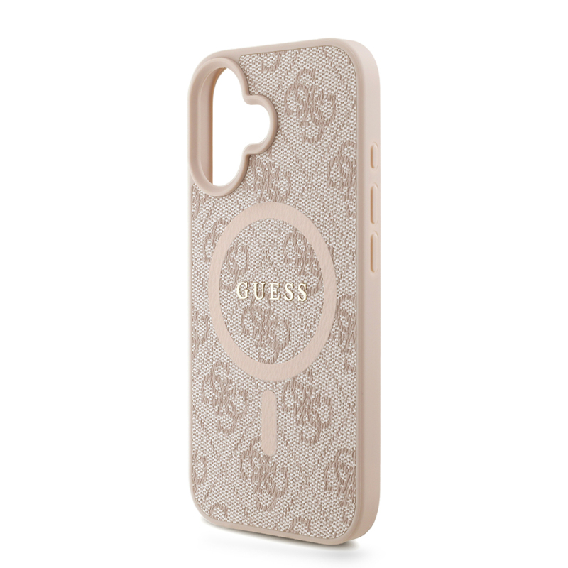 Apple iPhone 16 Case Guess Original Licensed M-safe Charging Feature PU Leather Wrist Strap Rope Cover Text Logo - 23