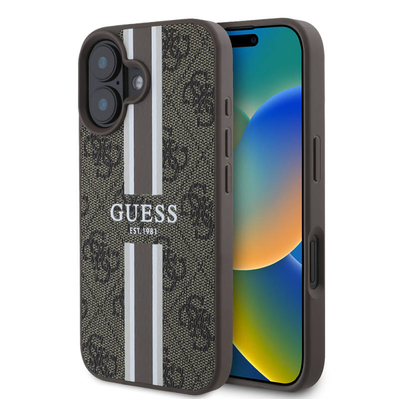 Apple iPhone 16 Case Guess Original Licensed Magsafe Charging Feature 4G Stripe Design Printed Cover - 1