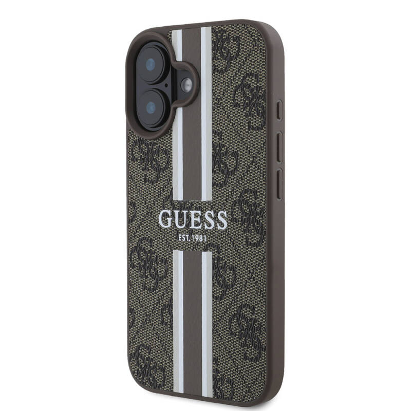 Apple iPhone 16 Case Guess Original Licensed Magsafe Charging Feature 4G Stripe Design Printed Cover - 2