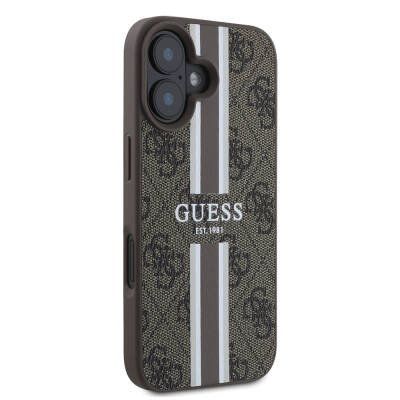 Apple iPhone 16 Case Guess Original Licensed Magsafe Charging Feature 4G Stripe Design Printed Cover - 4