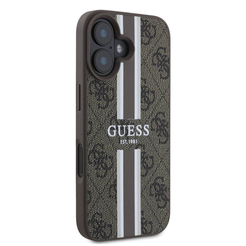 Apple iPhone 16 Case Guess Original Licensed Magsafe Charging Feature 4G Stripe Design Printed Cover - 4