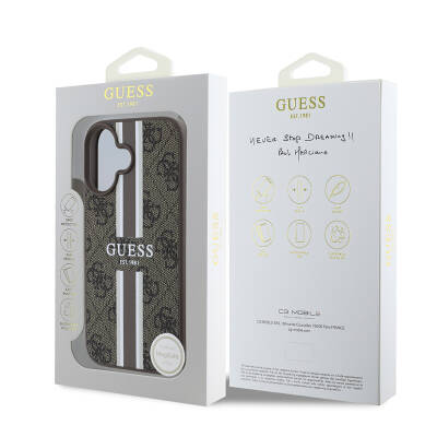 Apple iPhone 16 Case Guess Original Licensed Magsafe Charging Feature 4G Stripe Design Printed Cover - 8