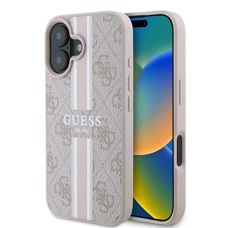 Apple iPhone 16 Case Guess Original Licensed Magsafe Charging Feature 4G Stripe Design Printed Cover - 3