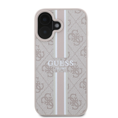 Apple iPhone 16 Case Guess Original Licensed Magsafe Charging Feature 4G Stripe Design Printed Cover - 14