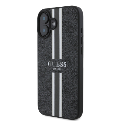 Apple iPhone 16 Case Guess Original Licensed Magsafe Charging Feature 4G Stripe Design Printed Cover - 19