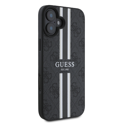 Apple iPhone 16 Case Guess Original Licensed Magsafe Charging Feature 4G Stripe Design Printed Cover - 21