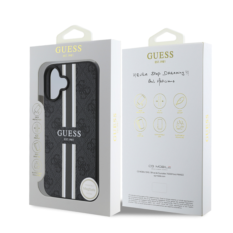 Apple iPhone 16 Case Guess Original Licensed Magsafe Charging Feature 4G Stripe Design Printed Cover - 25