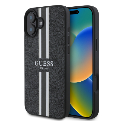 Apple iPhone 16 Case Guess Original Licensed Magsafe Charging Feature 4G Stripe Design Printed Cover - 4