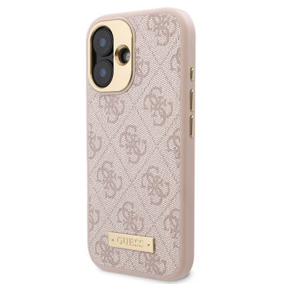 Apple iPhone 16 Case Guess Original Licensed Magsafe Charging Featured PU 4G Patterned Metal Plate Classic Logo Cover - 3