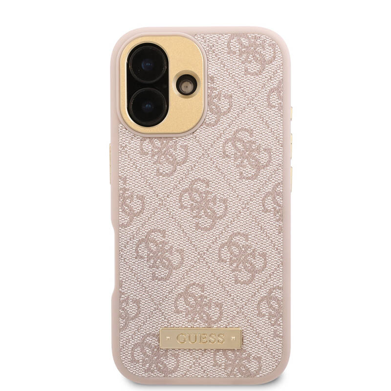 Apple iPhone 16 Case Guess Original Licensed Magsafe Charging Featured PU 4G Patterned Metal Plate Classic Logo Cover - 4