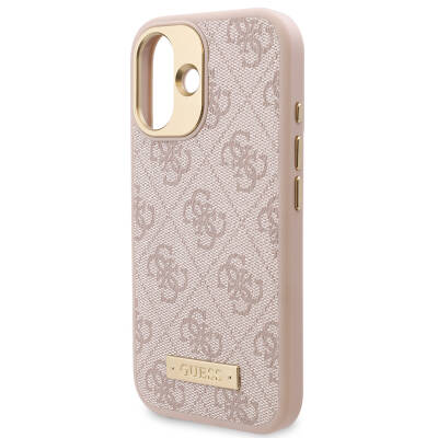 Apple iPhone 16 Case Guess Original Licensed Magsafe Charging Featured PU 4G Patterned Metal Plate Classic Logo Cover - 7