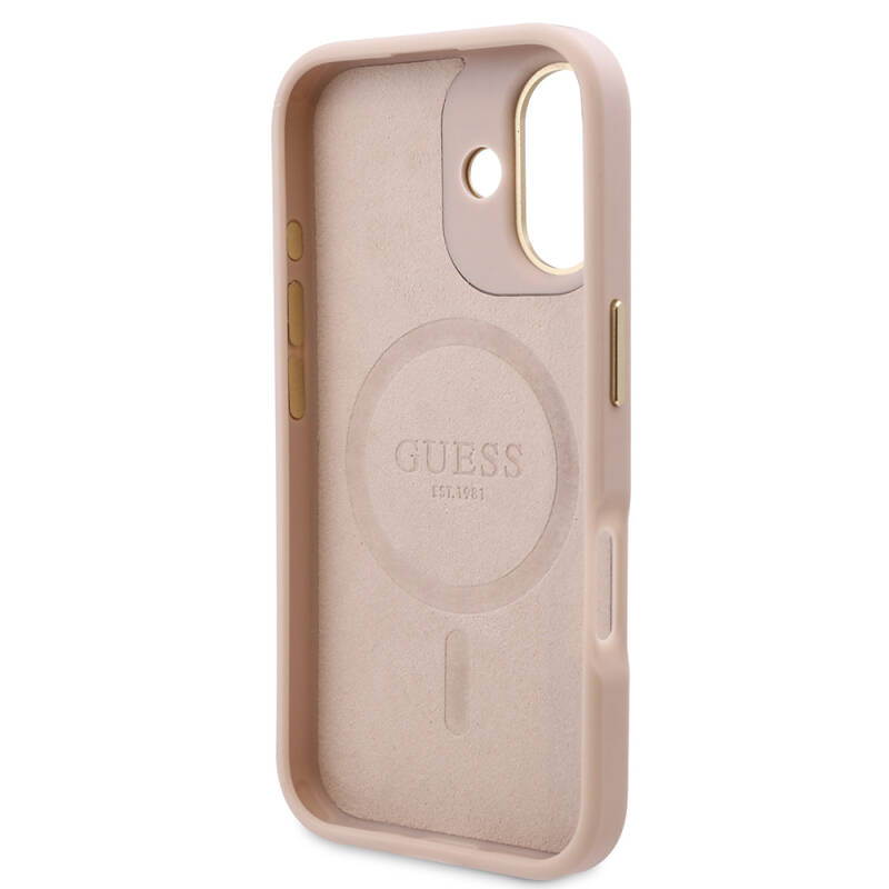 Apple iPhone 16 Case Guess Original Licensed Magsafe Charging Featured PU 4G Patterned Metal Plate Classic Logo Cover - 8