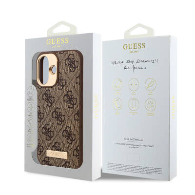 Apple iPhone 16 Case Guess Original Licensed Magsafe Charging Featured PU 4G Patterned Metal Plate Classic Logo Cover - 18