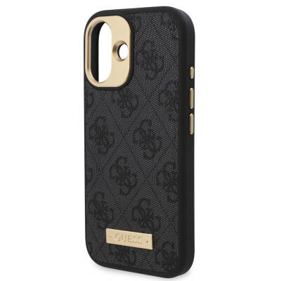 Apple iPhone 16 Case Guess Original Licensed Magsafe Charging Featured PU 4G Patterned Metal Plate Classic Logo Cover - 25