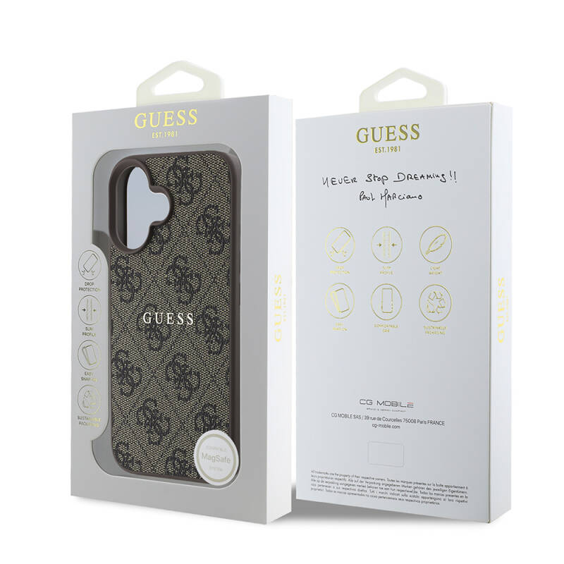 Apple iPhone 16 Case Guess Original Licensed Magsafe Charging Featured 4G Patterned Text Logo Cover - 9