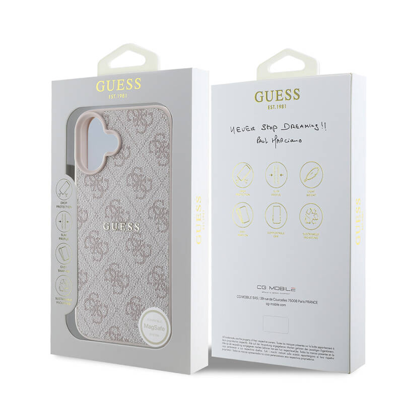 Apple iPhone 16 Case Guess Original Licensed Magsafe Charging Featured 4G Patterned Text Logo Cover - 17