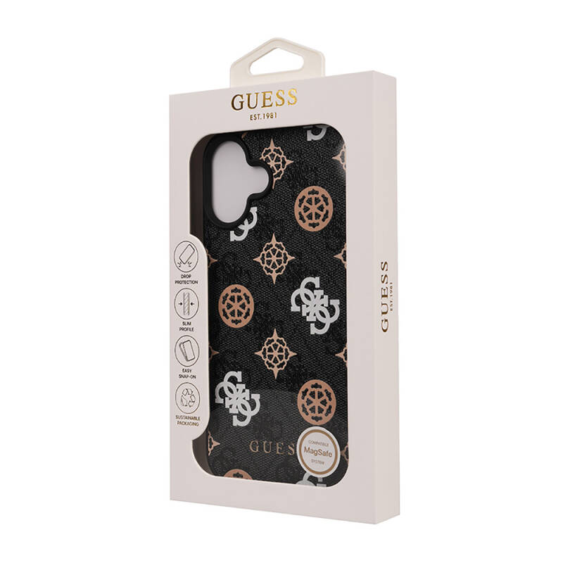 Apple iPhone 16 Case Guess Original Licensed Magsafe Charging Featured 4G Patterned Text Logo Peony Cover-34056 - 7