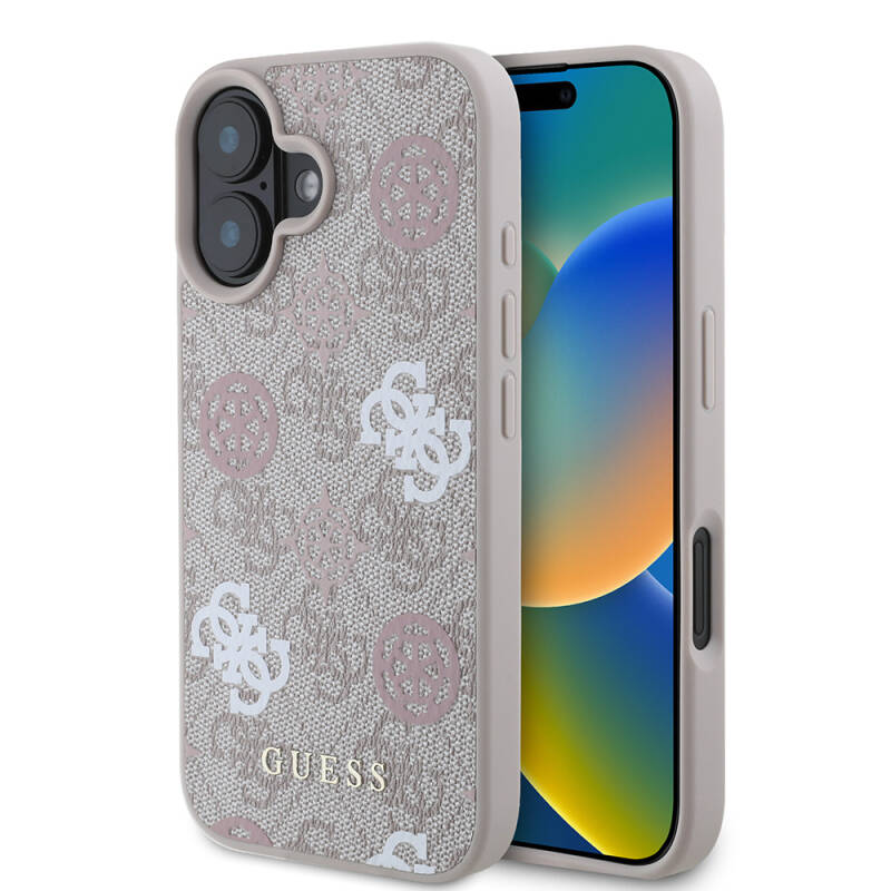 Apple iPhone 16 Case Guess Original Licensed Magsafe Charging Featured 4G Patterned Text Logo Peony Cover - 1