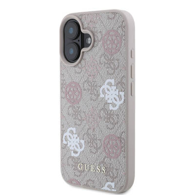 Apple iPhone 16 Case Guess Original Licensed Magsafe Charging Featured 4G Patterned Text Logo Peony Cover - 3