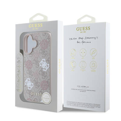 Apple iPhone 16 Case Guess Original Licensed Magsafe Charging Featured 4G Patterned Text Logo Peony Cover - 9