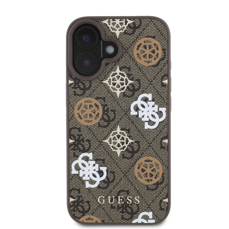 Apple iPhone 16 Case Guess Original Licensed Magsafe Charging Featured 4G Patterned Text Logo Peony Cover - 12