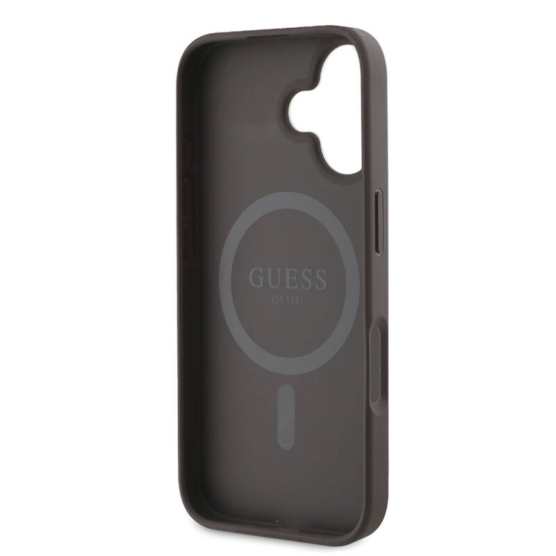 Apple iPhone 16 Case Guess Original Licensed Magsafe Charging Featured 4G Patterned Text Logo Peony Cover - 16