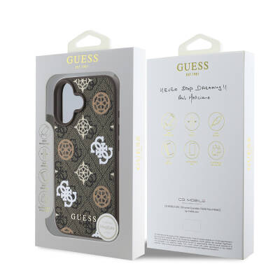 Apple iPhone 16 Case Guess Original Licensed Magsafe Charging Featured 4G Patterned Text Logo Peony Cover - 17