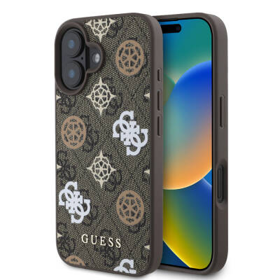 Apple iPhone 16 Case Guess Original Licensed Magsafe Charging Featured 4G Patterned Text Logo Peony Cover - 10