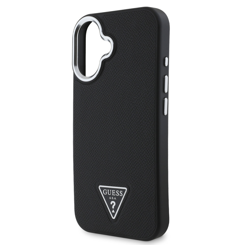 Apple iPhone 16 Case Guess Original Licensed Magsafe Charging Featured Grained Triangle Cover - 7