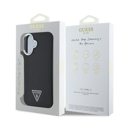 Apple iPhone 16 Case Guess Original Licensed Magsafe Charging Featured Grained Triangle Cover - 9