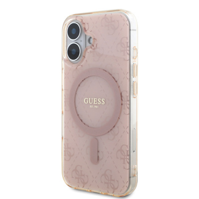 Apple iPhone 16 Case Guess Original Licensed Magsafe Charging Featured IML Printed Classic Logo 4G Patterned Cover - 3