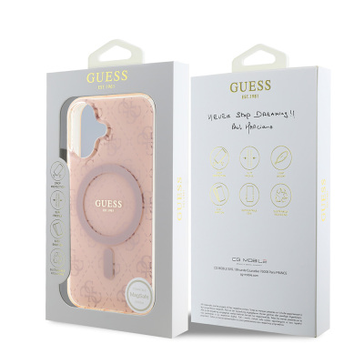 Apple iPhone 16 Case Guess Original Licensed Magsafe Charging Featured IML Printed Classic Logo 4G Patterned Cover - 9