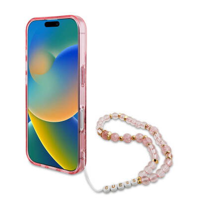 Apple iPhone 16 Case Guess Original Licensed Magsafe Charging Featured IML Printed Flower Pearl Bracelet Cover - 17