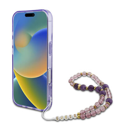 Apple iPhone 16 Case Guess Original Licensed Magsafe Charging Featured IML Printed Flower Pearl Bracelet Cover - 20