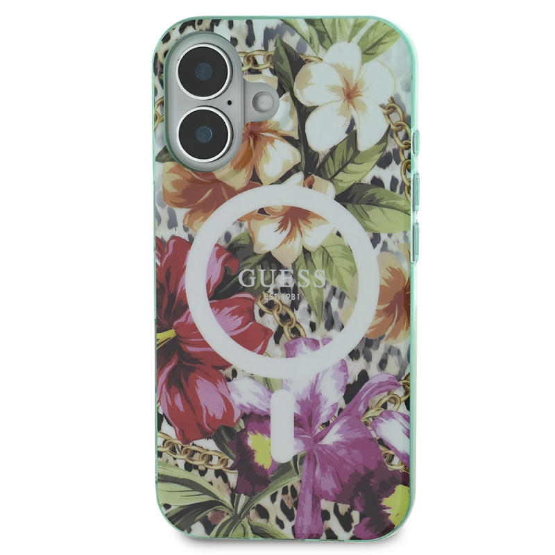 Apple iPhone 16 Case Guess Original Licensed Magsafe Charging Featured IML Printed Jungle Ring Cover - 4