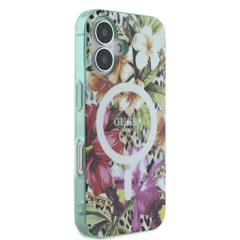 Apple iPhone 16 Case Guess Original Licensed Magsafe Charging Featured IML Printed Jungle Ring Cover - 5