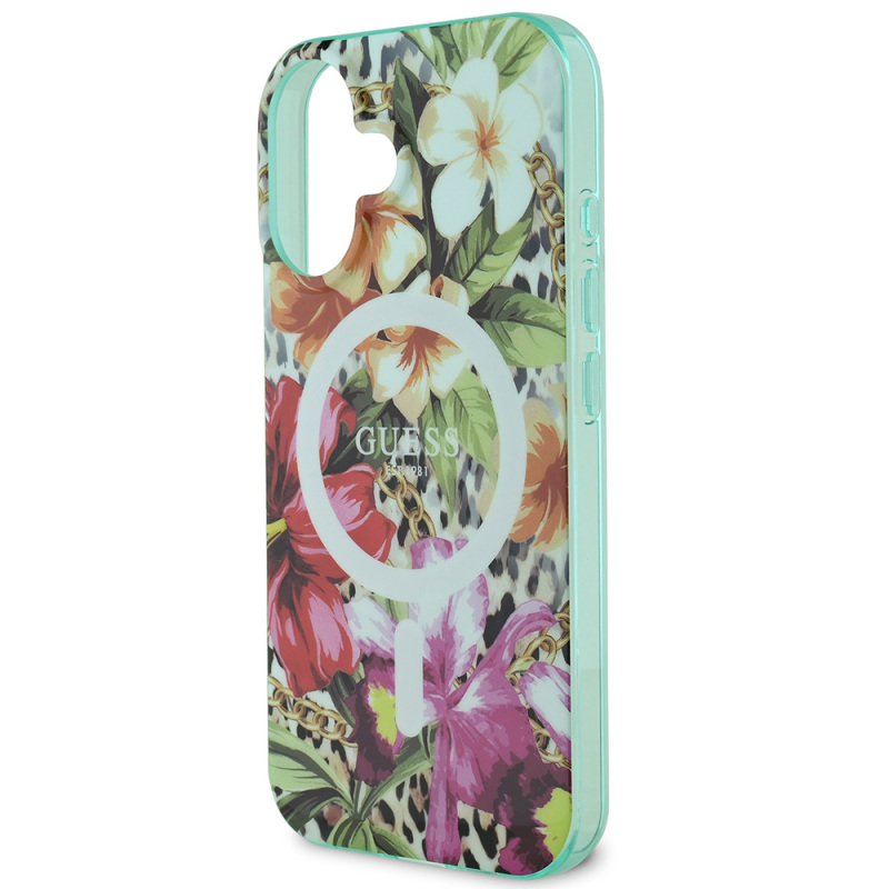 Apple iPhone 16 Case Guess Original Licensed Magsafe Charging Featured IML Printed Jungle Ring Cover - 7