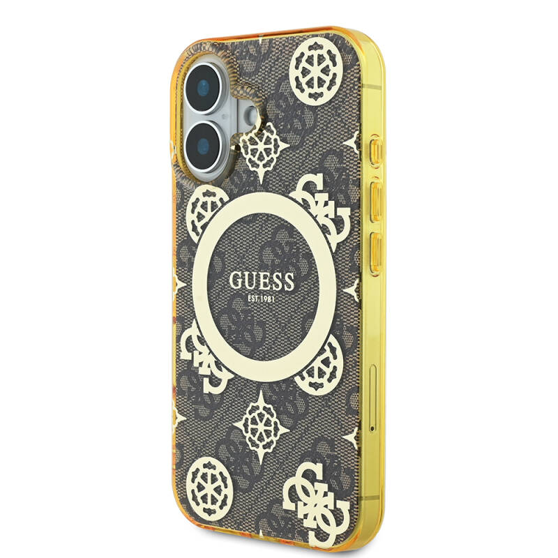 Apple iPhone 16 Case Guess Original Licensed Magsafe Charging Featured IML Text Logo 4G Patterned Peony Cover - 11