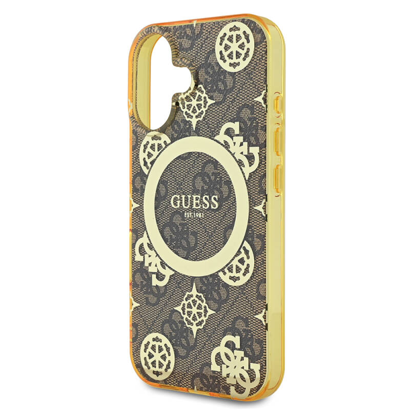 Apple iPhone 16 Case Guess Original Licensed Magsafe Charging Featured IML Text Logo 4G Patterned Peony Cover - 15