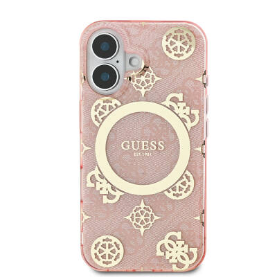 Apple iPhone 16 Case Guess Original Licensed Magsafe Charging Featured IML Text Logo 4G Patterned Peony Cover - 4