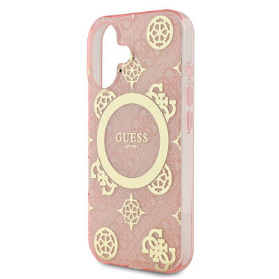 Apple iPhone 16 Case Guess Original Licensed Magsafe Charging Featured IML Text Logo 4G Patterned Peony Cover - 7