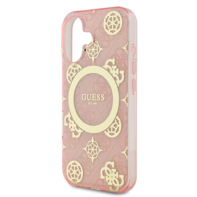 Apple iPhone 16 Case Guess Original Licensed Magsafe Charging Featured IML Text Logo 4G Patterned Peony Cover - 7