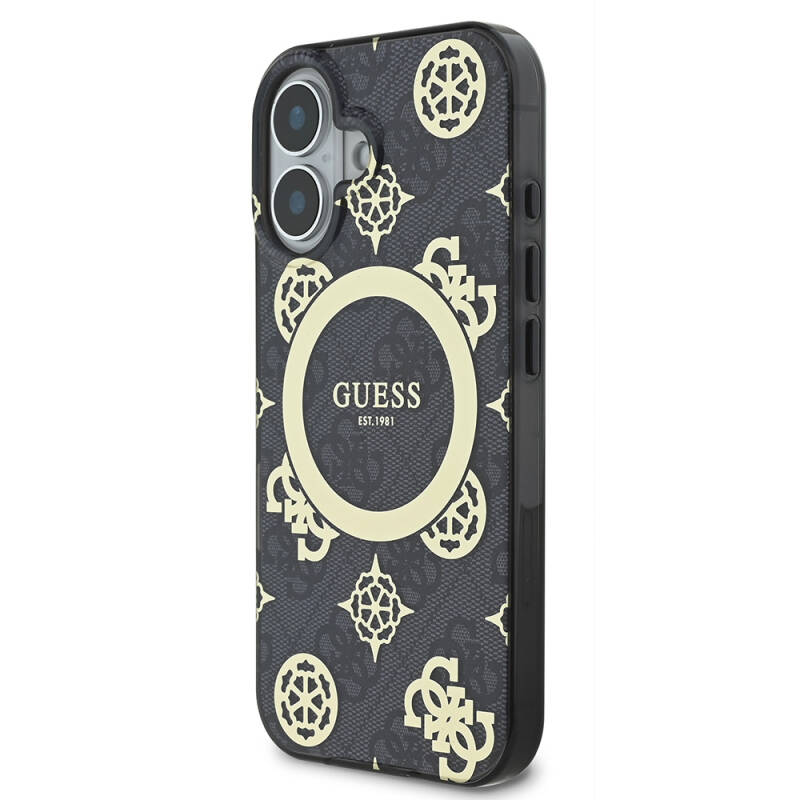 Apple iPhone 16 Case Guess Original Licensed Magsafe Charging Featured IML Text Logo 4G Patterned Peony Cover - 20