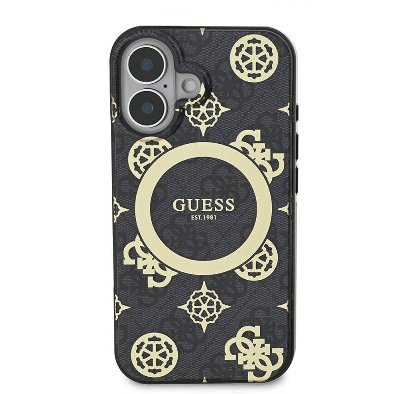 Apple iPhone 16 Case Guess Original Licensed Magsafe Charging Featured IML Text Logo 4G Patterned Peony Cover - 21