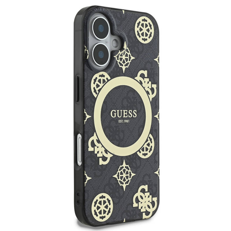 Apple iPhone 16 Case Guess Original Licensed Magsafe Charging Featured IML Text Logo 4G Patterned Peony Cover - 22