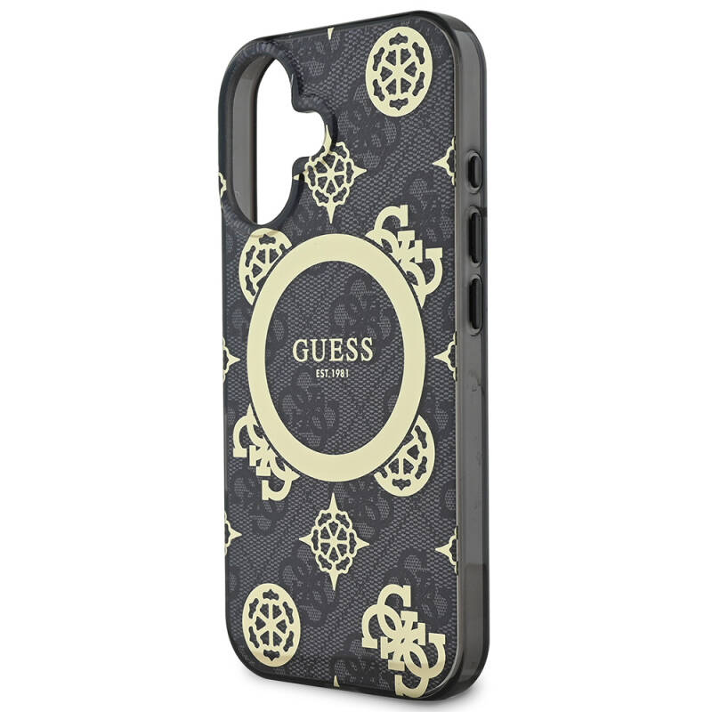 Apple iPhone 16 Case Guess Original Licensed Magsafe Charging Featured IML Text Logo 4G Patterned Peony Cover - 24