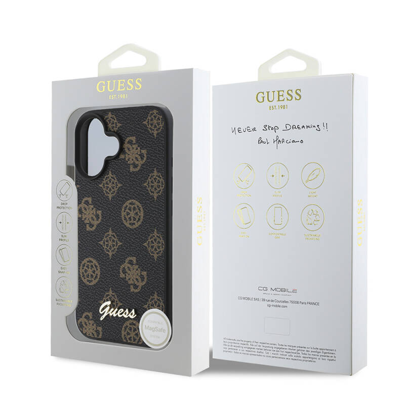 Apple iPhone 16 Case Guess Original Licensed Magsafe Charging Featured Peony Cover Text Logo - 9