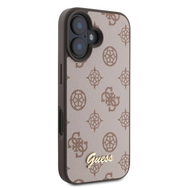 Apple iPhone 16 Case Guess Original Licensed Magsafe Charging Featured Peony Cover Text Logo - 13