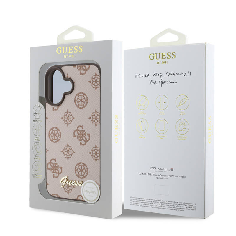 Apple iPhone 16 Case Guess Original Licensed Magsafe Charging Featured Peony Cover Text Logo - 17